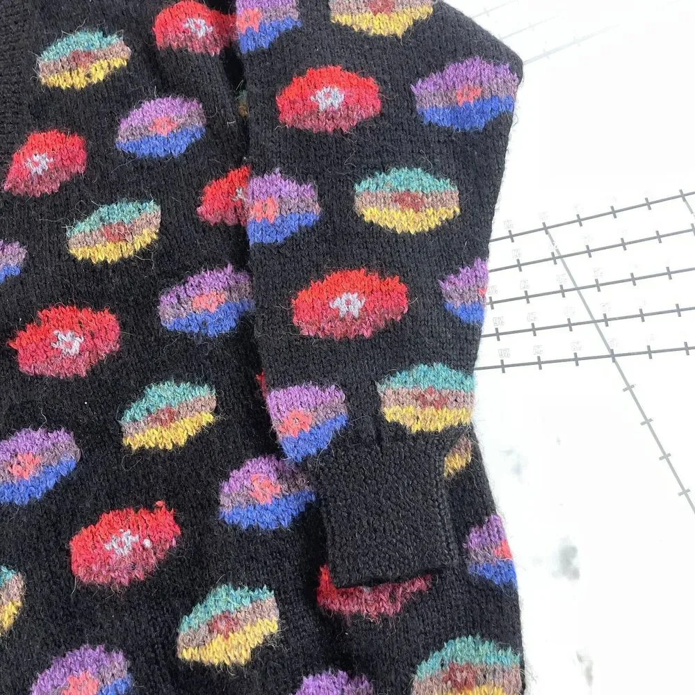 Vintage Peruvian Connection Sweater Womens Extra Large Black Pastel Floral - Picture 3 of 14